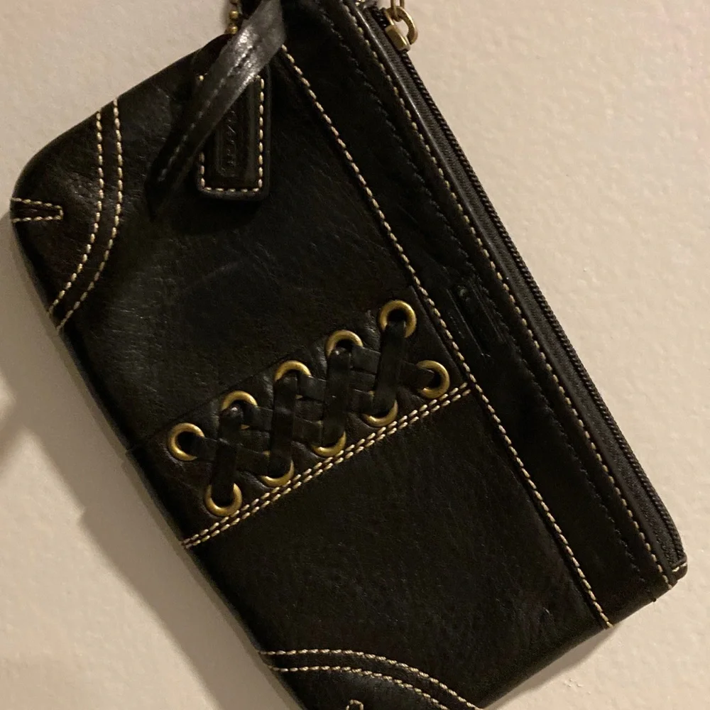 Coach Black Wristlet with Gold Stitching - Picture 3 of 5